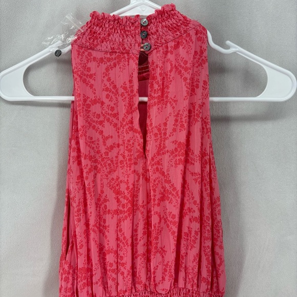 Karlie Pink Floral Smocked Halter Maxi Dress Small Pleated Skirt Lined High Neck - Picture 8 of 11